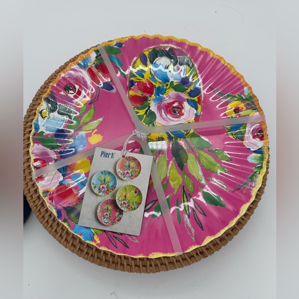 Pier 1 Melamine Pink, Blue Coral, Green Set of 4– new with tags